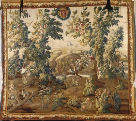 Louis XV Verdure Aubusson gobeläng, med Cluny vapen