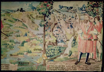 Lugdus (1672-21 f.Kr.) före en representation av staden Lyon, Arras verkstad, ca 1530
