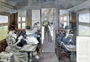 Lyxig tågrestaurangvagn, sent 1800-tal