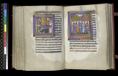 MS 300 f.200v-201r, Rösträtt för St Andrew och Rösträtt för apostlarna, från Isabellas psalter och timmar, Paris, ca 1265-70