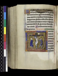 MS 300 f.217v, Crucifixion, från Isabellas psalter och timmar, Paris, c.1265-70 (penna & bläck och tempera på pergament)