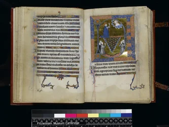 MS 300 f25v-26r, David ber till Gud, från Isabella av Frankrikes psalter och tider, Paris, ca 1265-70