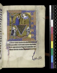 MS 300 f.26r, David ber till Gud, folio från Psalter and Hours of Isabella of France, Paris, c.1265-70 (penna & bläck och tempera på pergament)