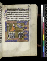 MS 300 f.42r, David ber till Gud i moln, från Isabellas psalter och timmar, Paris, ca 1265-70 (penna & bläck och tempera på pergament)