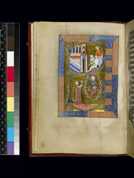 MS 300 f.XIII, folio från Psalter and Hours of Isabella of France, Paris, c.1265-70 (penna & bläck och tempera på pergament)