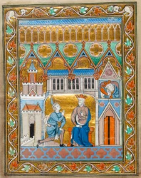 MS 300 fol.VIIi Kung David tar emot nyheten om Absaloms död, från Isabelle av Frankrikes psaltartimmar, ca 1255