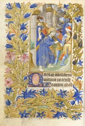 MS 39-1950 f.146v Christ Carrying the Cross, 1464 (guld, silver & färgat bläck på pergament)