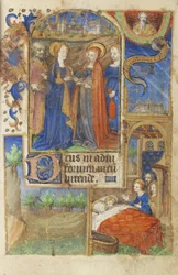 MS 39-1950 f.61r The Visitation, 1464 (guld, silver & färgat bläck på pergament)