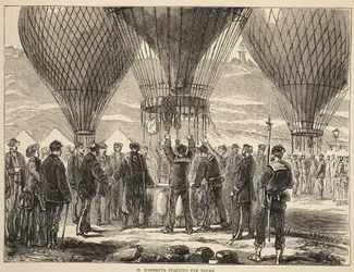 M. Gambetta börjar för Tours, illustration från Cassells historia om kriget mellan Frankrike och Tyskland, 1870-1871