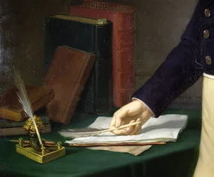 Man som håller en penna i sin högra hand, ca 1830-40