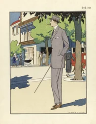 Mans kostym, av Marc-Luc, publ. 1923 (pochoir tryck)