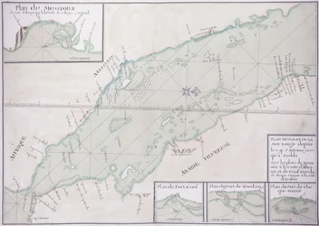 Manuskriptkarta över den södra delen av Röda havet från Afrikas horn och Jemen upp till Jiddah, ca 1740