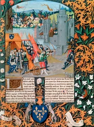 Manuskript som visar ett slag från hundraåriga kriget, 1300-talet