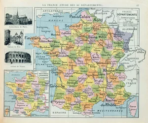 Karta över Frankrike, ca 1914
