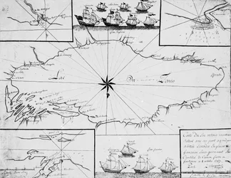 Karta över Lake Ontario med de engelska och franska flottorna