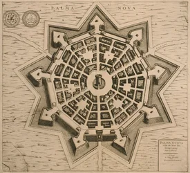 Karta över Palmanova, ur Les Villes de Venetie, 1704, utgiven av Rutgert Alberts i Haag