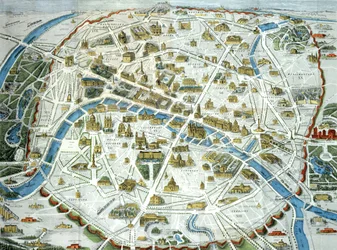 Karta över Paris som visar stadens berömda monument, 1882