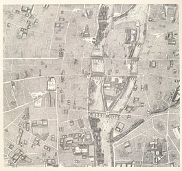 Karta över Paris som visar Île de la Cité, från The Atlas of Paris av Jean de la Caille, 1714