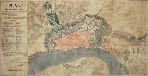 Karta över skador orsakade av Rhen, Düsseldorf, 1799