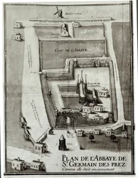 Karta över klostret Saint-Germain-des-Pres, 1713 (bläck och gouache på papper)