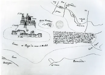 Karta över bukten Mont Saint-Michel (penna och bläck på papper)