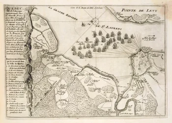 Karta över belägringen av Quebec av den brittiska flottan, 1670