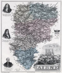 Karta över departementet Aisne (gravyr 1889)