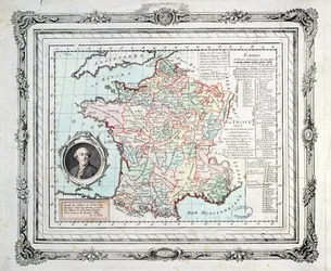 Karta över Frankrikes regioner och distrikt, känd som Carte de Necker, 1789