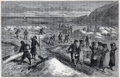 Marais salants de Bretagne på 1800-talet - Gravyr i "Vetenskapen förmedlade till stipendiets tacksamma - fysik och kemi" av Alexis Clerc - Sent 1800-tal - Privat samling