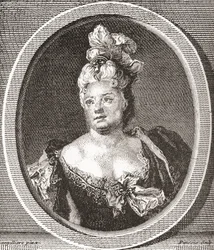 Marianne Duclos de Chateauneuf, 1664 - 1747. Fransk skådespelerska. Från Les Heures Libres publicerad 1908.