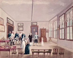 Marie-Therese-Charlotte de Bourbon, Madame Royale, träffar sina kusiner kejsar Francis II av Österrike och hans hustru Maria Teresa i Wien efter hennes frigivning 1795 från fängelset i Paris, ca 1796 (wc)
