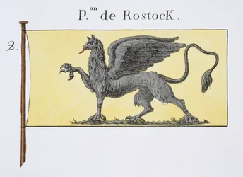 Maritim flagga med Griffin Emblem som betecknar de Rostock Crest, från en fransk flaggbok, ca 1819