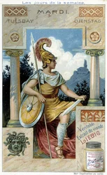 Mars förkroppsligar tisdag. 1800-talsreklam för "det sanna Liebig-köttextraktet".