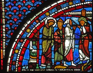 Maria Magdalenas fönster: Maria vid Lasarus begravning (w46)
