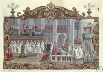 Mässa tillägnad St. Genevieve, från ett manuskript, 1709