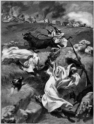 Massakrerna i Touat (Nordafrika). Gravyr i "La Terre Illustree" nr 54 av den 12 november 1891.