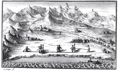 Measuring the Meridian, illustration från La Meridienne de Paris av Cesar-Francois Cassini de Thury, 1744