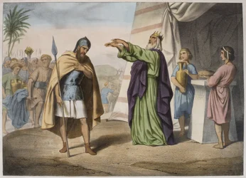 Melkisedek välsignelse Abraham, illustration från en katekes LHistoire Sainte, publicerad av Charles Delagrave, Paris