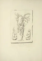 Mexikansk relief hittad i Oaxaca, illustration från "Views of the Cordilleras and Monuments of the Indigenous Peoples of America" ​​av Alexander von Humboldt och Aime Bonpland