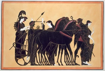 Minerva i krigsvagn med skötare, utgiven 1808-10