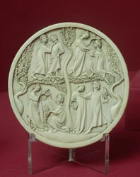 Spegelfodral föreställande höviska scener, ca 1320-30 (se även 206960)