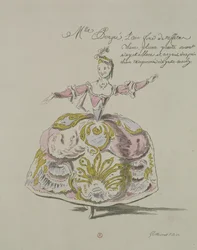Miss Puvigne as Air, in Zoroastre, ett libretto av Cahusac, komponerat av Jean-Philippe Rameau (1683-1764) faksimil av A. Guillaumot Fils, 1749 (färgstick)