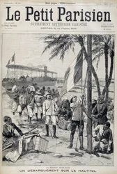 Mission Marchand: landning på övre Nilen - i "Le Petit Parisien"" från 1898-10-02 (gravyr)