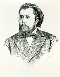 Modest Petrovich Mussorgsky (1835-81), illustration från The History of Music in Russia av Albert Soubies, publicerad i Paris, 1898