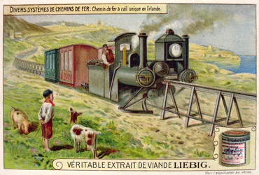 Monorail-tåg i Eire, reklamkort för Veritable Extrait de Viande Liebig