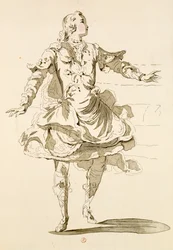 Monsieur Jeliotte som Pigmalion, i Pigmalion, ett libretto av Lamotte, komponerat av Jean-Philippe Rameau (1683-1764) 1748 (färgstick)