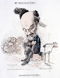 Monsieur Rochefort på jakt efter artiklar av Untel. Karikatyr om Rochefort och kommunen.