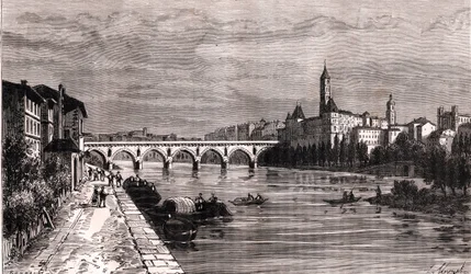 Montauban - Languedoc-Roussillon-Midi-Pyrénées - gravyr i "La France illustree: geografi, historia, statistisk administration" av V.-A. Malt-brunt. 1884