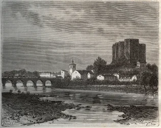 Montrond-les-Bains (Montrond les Bains) departement i Loire i regionen Rhône-Alpes - gravyr i "La France illustree: geografi, historia, statistisk administration" av V.-A. Malt-brunt. 1884