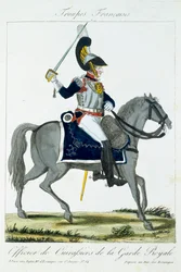 Beriden officer av Cuirassiers av det kungliga gardet, från Troupes Francaises, pub. hos Basset, Paris, ca 1790